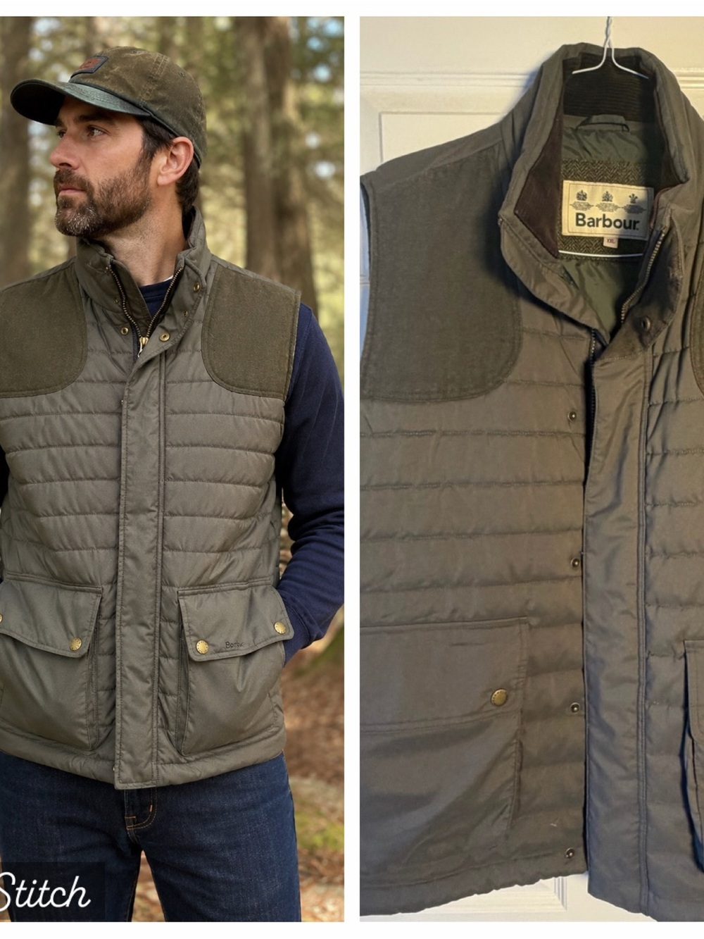 Barbour Bradford Quilted Vest Gilet XXL Olive Green Wool Yoke